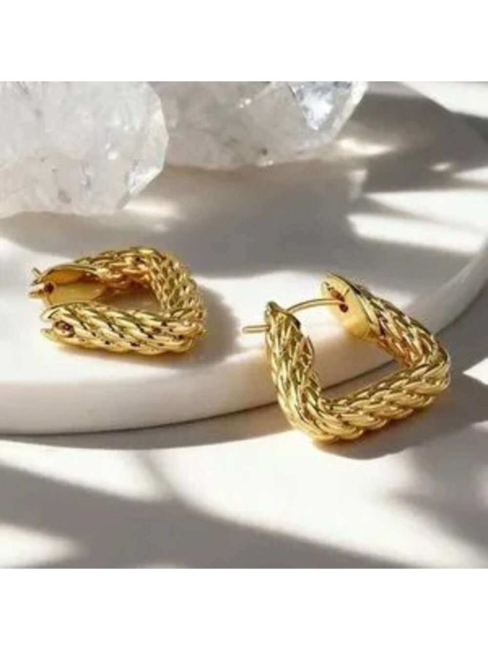 14k Gold Plated Braided Hoop Earrings Chunky Woven Huggie Hoops 20mm